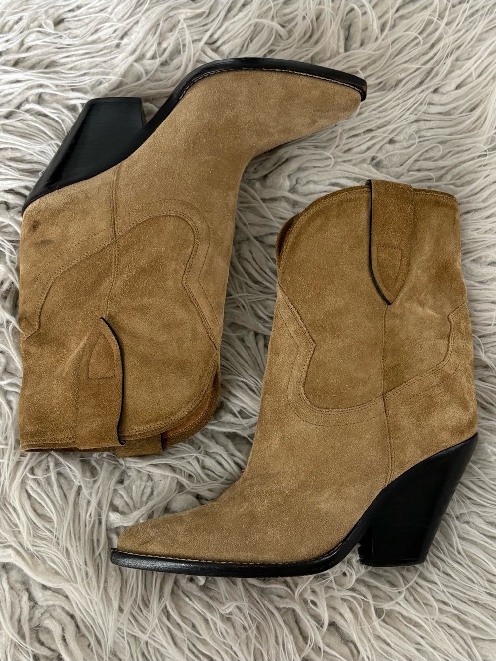 Isabel Marant Leyane Suede Taupe Western High-Heeled Cowboy Boots Size EU 39 - Picture 6 of 12